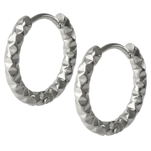 Piena フープピアス レディース メンズ サージカルステンレス 両耳用 ギザギザ ハンマーワーク カット加工 シンプル 金属アレルギー対応 (シルバー/フープ内径12mm)