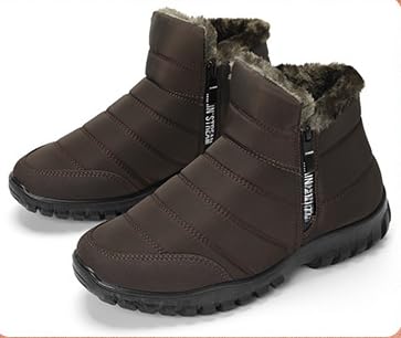 Men's Waterproof Warm Zipper Snow Ankle Boot,Winter Comfy Boots Lined Slip on Casual Walking Cotton Shoes Snow Boots2