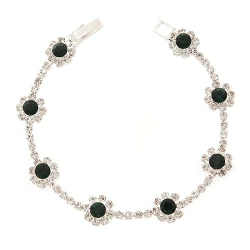 Bracelet floral vert émeraude Avalaya éclat strass et métal rhodié chic