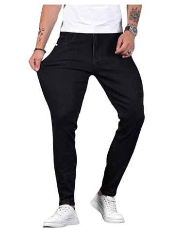 OYOANGLE Men's Skinny Stretch Jeans Casual Solid Denim Pants Slim Fit Long Trousers with Pocket