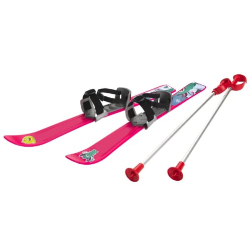 Plastkon Kinderski 70 cm mit Stöcken und Riemenbindung - Erste Lernski Set mit Carvingausführung - Rutscher Ski für Kinder von 3 Jahren - Mini Ski aus hochwertigem Kunststoff, Rosa Cover