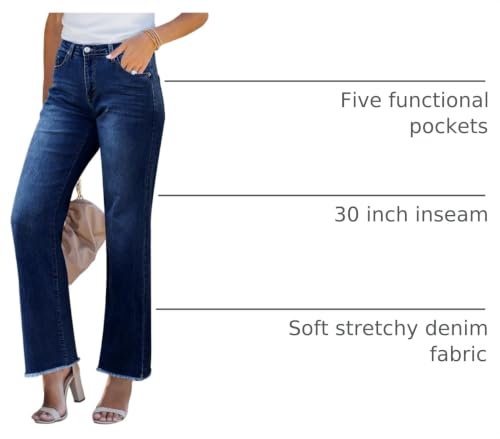 Image of GRAPENT Straight Leg Jeans for Women High Waisted Stretchy Frayed Raw Hem Loose Denim Pants Casual Baggy Jean Trousers