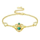 Taille : bracelet Claddagh en forme de cœur pour femme de 1,6 cm. La longueur de la chaîne réglable en argent sterling est de 17,8 + 5,1 cm