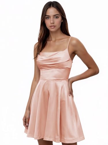 Satin Homecoming Dresses for Teens HOCO Dress Satin Sleeveless Spaghetti Strap Short Dress Party Cocktail Gown