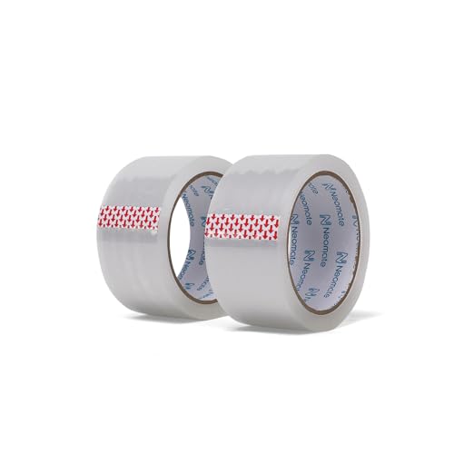 Image of Neomate Low Noise Clear BOPP Packaging Tape | 48mm x 50m, Pack of 2 | Heavy-Duty Transparent Tape for Packaging, Decorating, DIY Projects