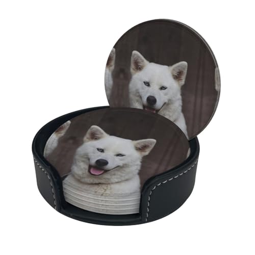 Blue Eyed White Dog Untersetzer-Set für Getränke, hitzebeständig, wasserdicht, mit elegantem Druck-Design, mit Aufbewahrungsbox (Zuhause, Büro, Bar-Zubehör), 6 Stück