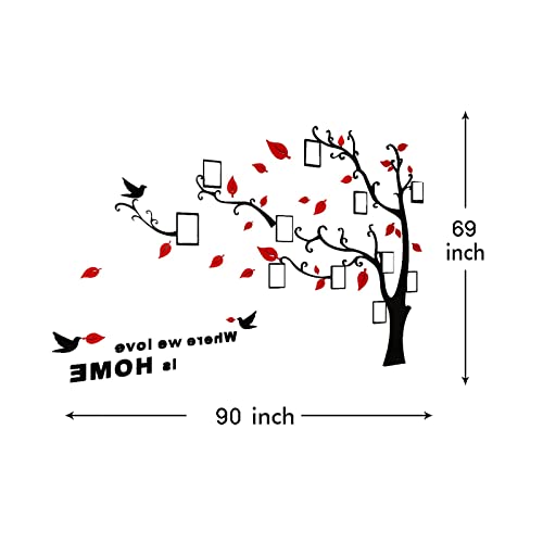 Beddinginn 3D Family Tree Picture Frame，Tree Wall Decals，Family Picture Frame Collages For Wall And Living Room 90×68 Inches (Red Leaves Right,，Large) #TOP3