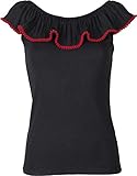 95% Viskose, 5% Elasthan Küstenluder Damen Oberteil Adrienne Vintage Pompom Retro Top Schwarz XL