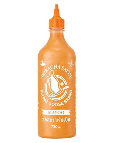 FLYING GOOSE Sriracha Mayoo Sauce pikante Mayonnaise leicht scharf orange Kappe Würzsauce aus Thailand vegetarisch 2 x 730 ml