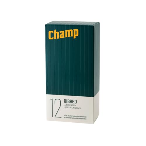 Champ | Ribbed Condoms | Lubricated Latex Condoms | Fragrance and Paraben-Free | 12-Count