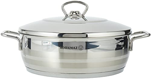 Korkmaz Astra Stainless Steel Capsulated Low Casserole With Stainless Steel Lids, Astra 24 X 8 - 3.6 Litre