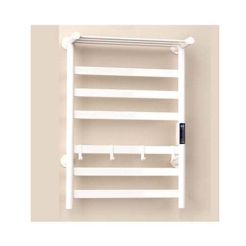 WQPMNYG Secador de Toallas enchufable Blanco de 45 cm, línea Derecha, con Estante Superior, toallero calefactable de Temperatura Constante para baño, Montaje en Pared de Aluminio.