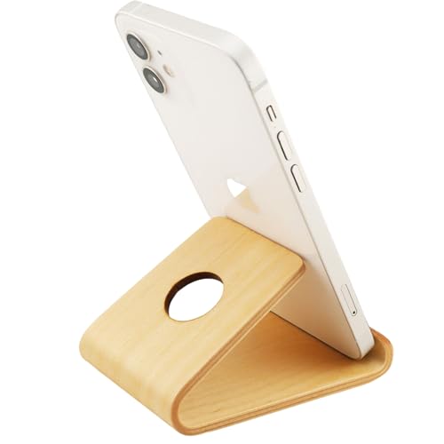 Smartify Soporte de madera de abedul para iPhone, Samsung, iPad, Kindle, soporte para teléfono móvil para oficina, cama y escritorio