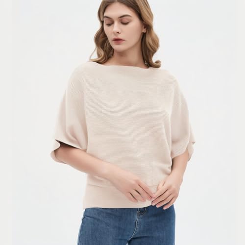 Image of EDSTAR Women Dolman Batwing Sleeves Knitted Sweaters Winter Boat Neck Pullovers Tops