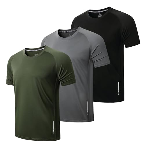 ZENGVEE 3 Piezas Camiseta Deporte Hombre Camisetas Manga Corta Hombre de Secado Rápido Respirable Ropa Gimnasio Running Fitness(0426 Black Grey Green S)