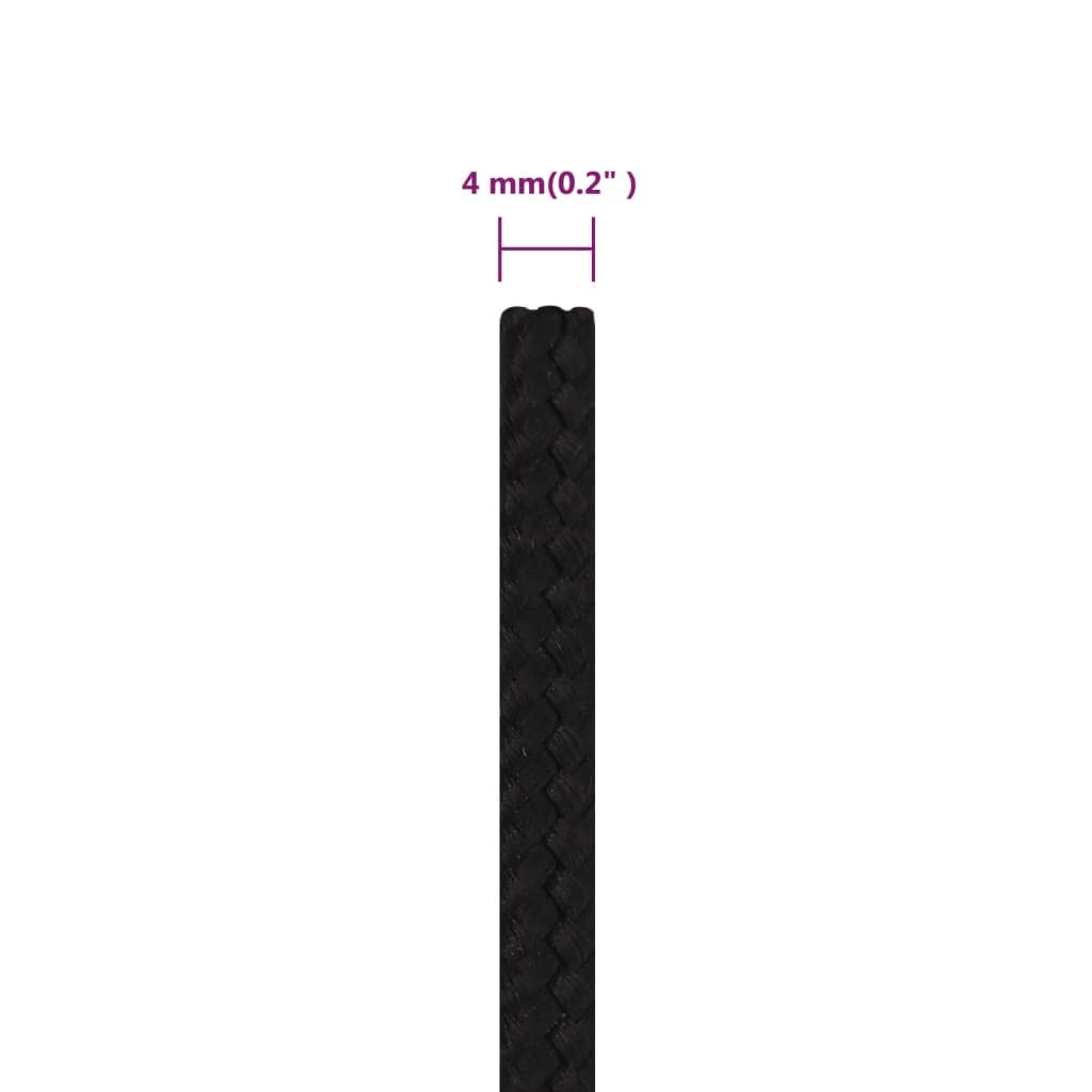 Arbeitsseil Schwarz 4 mm 500 m Polyester geflochten, reißfest und wetterfest, vielseitig für Garten, Werkstatt, Outdoor, Camping, Zelt, Boot, Befestigung und Sicherung