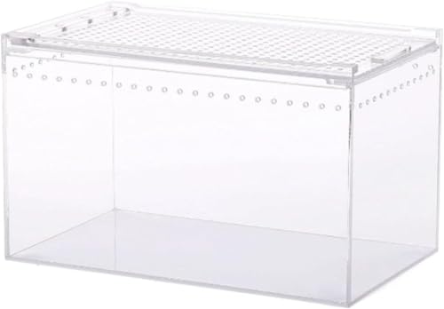 YAKINO レプタイルボックス 爬虫類 飼育ケース 虫かご 大 透明アクリル飼料箱 飼育ケース レプタイルボックス ワイド レオパ ケージ 両生類通気性防走蓋スライド式餌箱 サソリ、クモ、カエル、カメ、ゲッコ、カマキリ、ヘビ、庵クラブなどのテ ラリウムタ