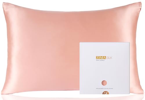 ZIMASILK 100% Pure Mulberry Silk Pillowcase for Hair and Skin Health,Soft and Smooth,Both Sides Premium Grade 6A Silk,600 Thread Count,with Hidden Zipper,1pc(Standard 20''x26'',Coral)