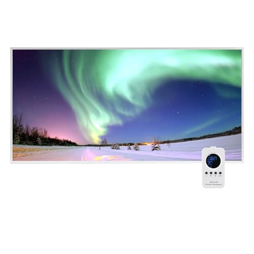 Behaglich Pannello Radiante Infrarossi 1000W con Immagine - Riscaldatore a Infrarossi per Montaggio a Parete Fino a 120° -Termostato a Controllo Remoto - 10 Anni di Garanzia - Aurora