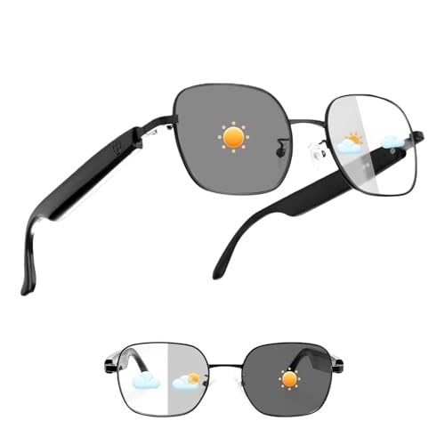 Smart Audio Bluetooth Glasses, Color-Change Lenses, Open Ear Speakers, 5 H Playtime, Hands Free Calls/Music, Smart Glasses for Men & Women, Bluetooth Eyeglasses Wearable Tech Glasses for Dai