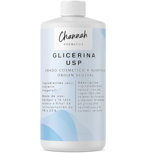 Opiniones y reviews de Productos vegetales favoritos de las personas. 38 CHANNAH – Glicerina Vegetal Pura 99.5% | Humectante y Emoliente Natural | Grado Cosmético y Alimenticio | Hidratante para Cremas, Jabones, Sérums y Cosmética Artesanal | (500...