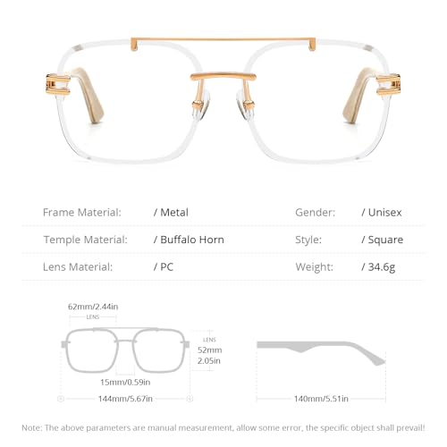 Image of HEPIDEM Really Buffalo Horn Handmade Glasses Frame,Oversize Big Square Rimless Buffs Eyeglasses 0042