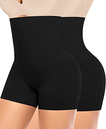 YARRCO Caleçon gainant pour femme sans couture Taille haute Short Corsage court Body Shaper Leggings gainant Sous-vêtements gainants, Noir+noir, M Cover