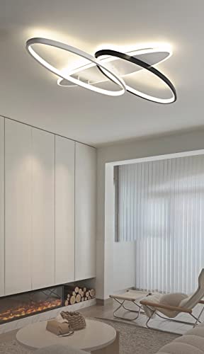 Lampy sufitowe LED do salonu, ściemniane oprawy, podtynkowy montaż podtynkowy z pilotem oświetlenie sufitowe, nowoczesny elegancki owalny żyrandol 52 W pa