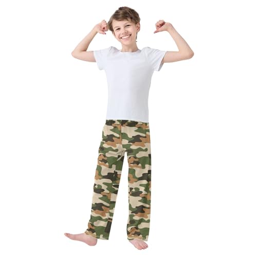 ZZXXB Brown Green Camouflage Boys Long Pants Soft Trousers Elastic Waist Kids Lounge Bottoms with Pockets S-XL2