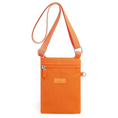 GUSXPPD Handytasche zum Umh&auml;ngen Damen, Nylon Kleine Umh&auml;ngetasch, Frauen Crossbody-Telefon-Tasche, Mini Crossbody Schultertasche Handytasche mit Langen Verstellbaren Riemen (Orange)