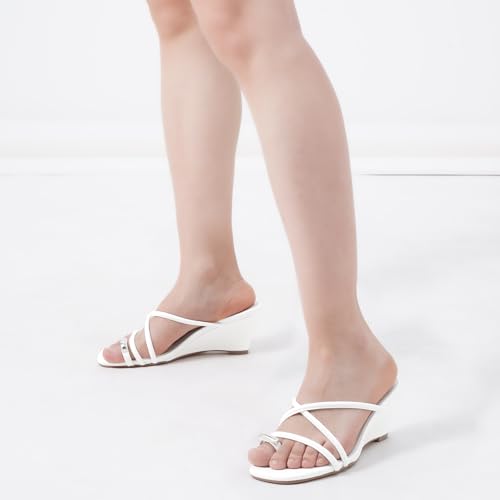 MaxMuxun Women's White Wedge Strappy Sandals Comfortable Dressy Casual Summer Slip on Toe Ring Flip Flops Shoes Size 7 by MaxMuxun - Used condition - Image 3