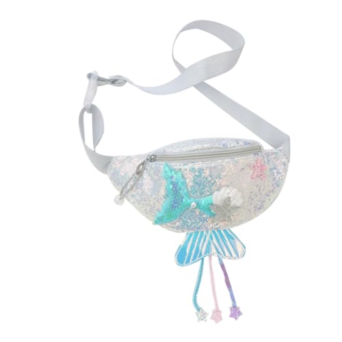 HEALEEP Riñonera para Niña Lentejuelas de Sirena, Bolso de Pecho Pequeño y Ligero, Riñonera Abdominal Decorativa para Viaje y Uso Diario, Diseño de Dibujos Animados en Color Plateado