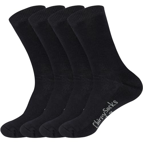 BambooMN Men's Rayon From Bamboo Fiber Thin with Thick Sole Dress Casual Comfortable Socks, Black, 4 Pairs, Men's Shoe Size 10-14