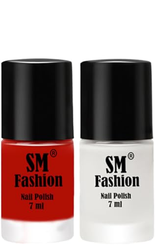 Image of Long Lasting Nail Polish | Nail Paint Combo 7 ml Each) - Set of 2 Red Orange-White