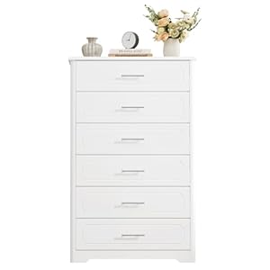 HITHOS Tall Dresser for Bedroom, Modern White 6 Drawer Dresser for Closet, 31.5″ Wide Wood Chest of Drawers, Vertical Chest Storage Cabinet for Living Room, Entryway, Hallway, White