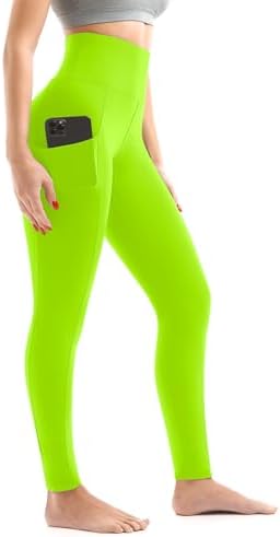 Walifrey Leggings with Pockets for Women, High Waisted Buttery Soft Womens Leggings for Gym Yoga Workout (Neon Green LXL)