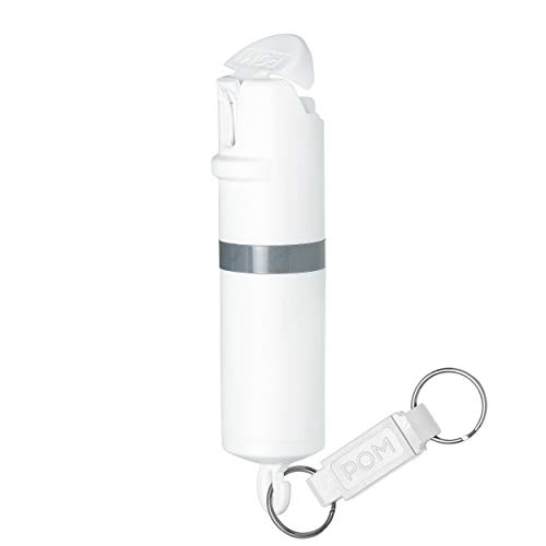 Pom Pepper Spray White Flip Top Snap Hook - Maximum Strength Oc Spray Self Defense - Tactical Compact & Safe Design - Quick Key Release - 25 Bursts & 10 Ft Range - Accurate Stream Pattern #TOP1