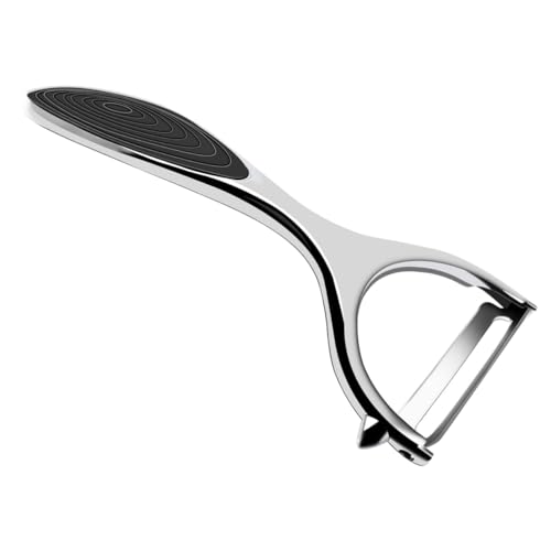 FUNOMOCYA 1pezzi Pelapatate Multifunzionale in Lega di Zinco Argento Utensile da Cucina Compatto per Sbucciare Frutta e Verdure con Impugnatura Ergonomica per Zucchine e Altri Ingredienti