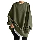 [Oehrimt] 大きいサイズ トレーナー パーカー レディース プルオーバー オーバーサイズ 長袖 トップス ゆったり カジュアル 体型カバー 大人可愛い おしゃれ 秋 冬 薄手 長袖tシャツ シンプル 無地 スウェット 男女兼用 部屋着(5XL,アーミーグリーン)