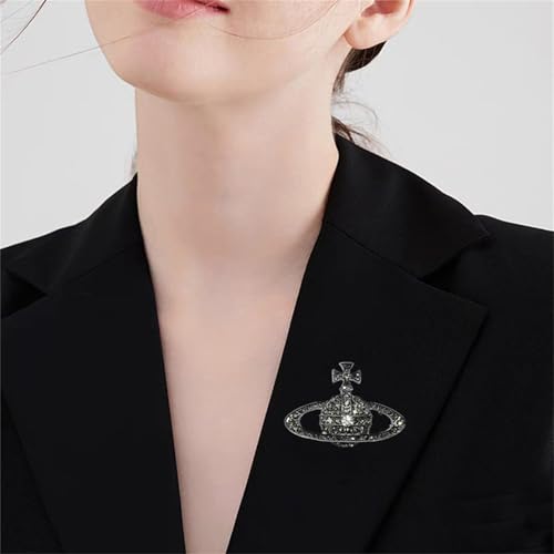 Image of Dreuyet Saturn Planet Brooch Pin for Women Ladies Dainty Rhinestone Star Lapel Pin Cubic Zirconia with Crystal Planet Brooch Fashion Dress Accessories Jewelry for Suit Clothing Jackets Badges