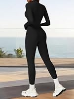 Ecupper Damen Workout Jumpsuit Langarm Ski suit Einteiler Schwarz M – Ansicht 4