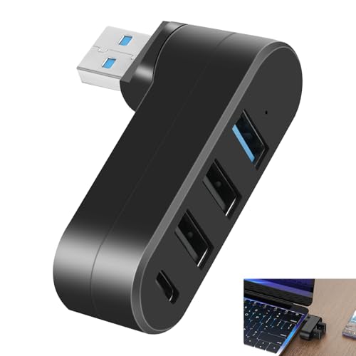Divisor USB 3.0 Giratorio, Hub USB Rotación 90°/180°, 4 Puertos con 2 Puertos 2.0, 1 Puerto 3.0+1 Puerto C, Extensor para Portátil, PC, Xbox, MacBook, iMac, Mac Pro, Compatible con Dispositivos Tipo C