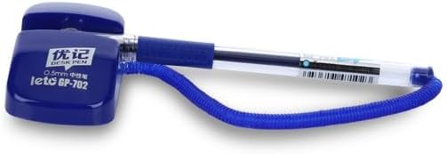 Leto Desk Pen, Blue Ink, 0.5mm|Counter Pens, Reception Counter Pen, Secure Pen With Chain And Adhesive Pen Holder for Home Office Supplies, Desk Pen Stand
