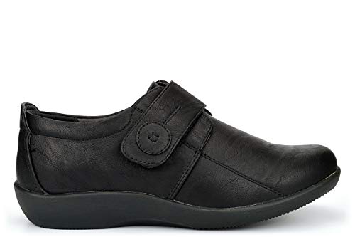 Boulevard Ladies Womens X Wide Fit Comfy Velcro Shoes (8 UK, Black)