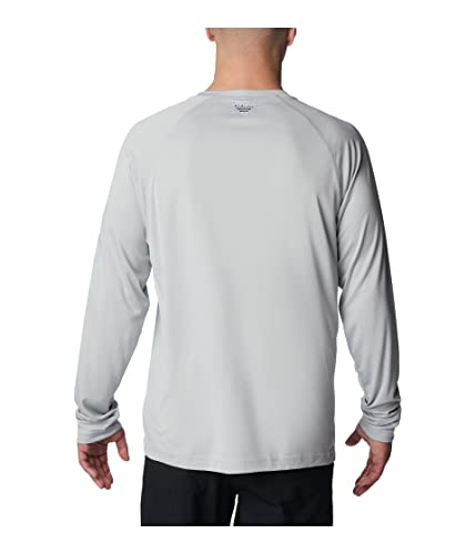 Columbia Men's Terminal Tackle Long Sleeve Shirt, Cool Grey/Spring Blue Logo, 4X Tall #TOP2