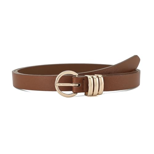 Women Thin Belt for Jeans Pants Dress Skinny Faux Leather Waist Belts with Gold Ring Buckle2