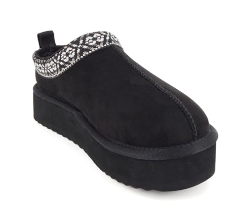 Image of Soda inchEagle inch ~ Women Round Toe Slip-On Flatform Lug Sole Sherpa-lined Slipper with Stitch Details