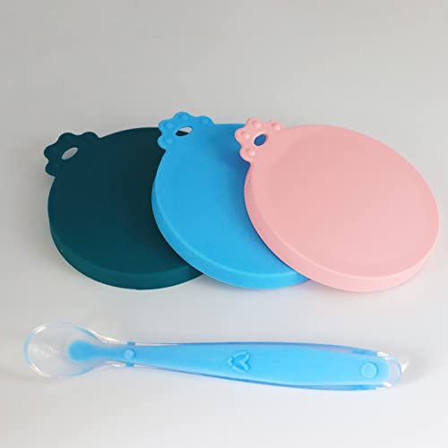 Ivia Pet Food Can Covers | 3 Pack Silicone Food Can Lids & 1 Can Spoon | One Can Cap Fit Most Standard Size Canned Dog Cat Food(3+1) #TOP4
