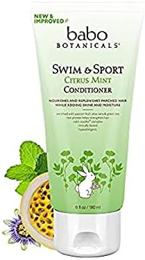 Babo Botanicals Purifying Swim & Sport Conditioner - with Passion Fruit Oil, Organic Aloe Vera & Green Tea - for Babies, Kids or Extra Sensitive Skin - Light Citrus Mint Fragrance, 6 Ounce/180ml