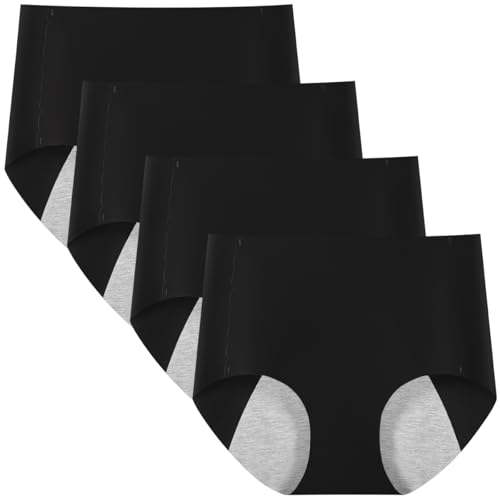 Lohhbve Paquete de 4 Braguitas de Seda para el periodo Femenino Ropa Interior sin Costuras de Cintura Alta Transpirable de Secado rápido higiénica y con protección antiescapes